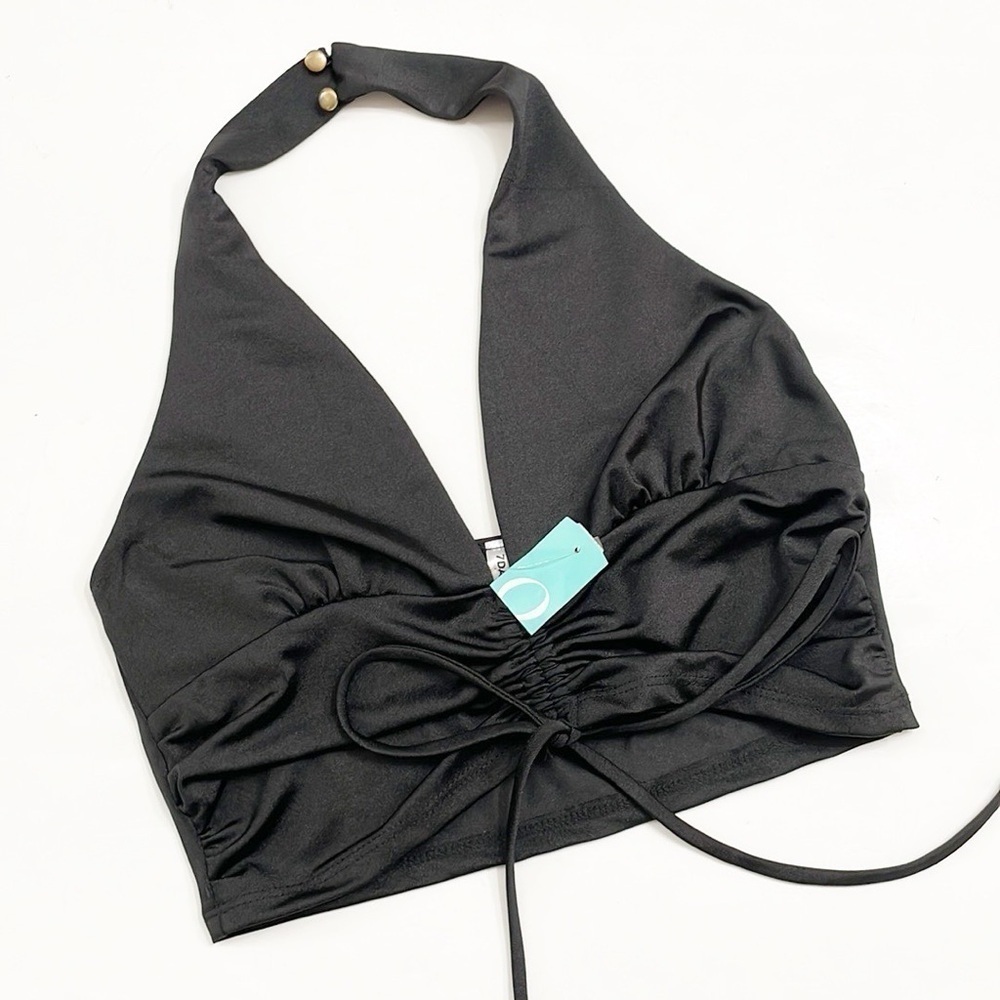 NEW Q 7Day Wknd black halter crop top
